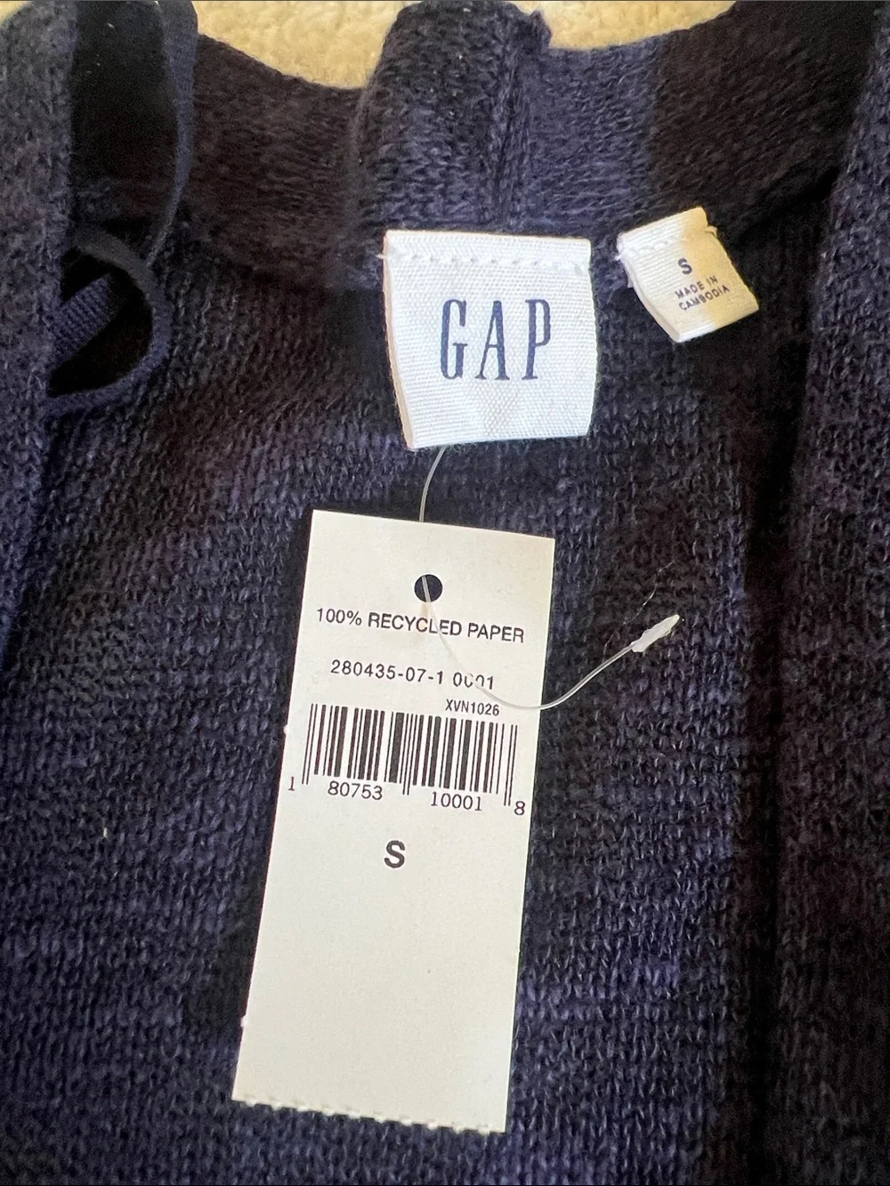 GAP Navy Blue Slub Shawl Open Front Cardigan Sweater NWT Size S